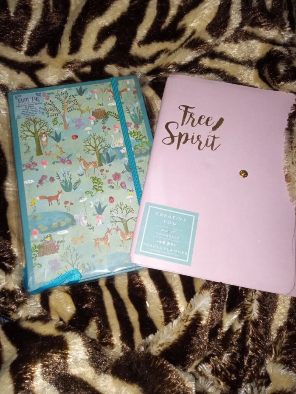 Two green and pink notebooks